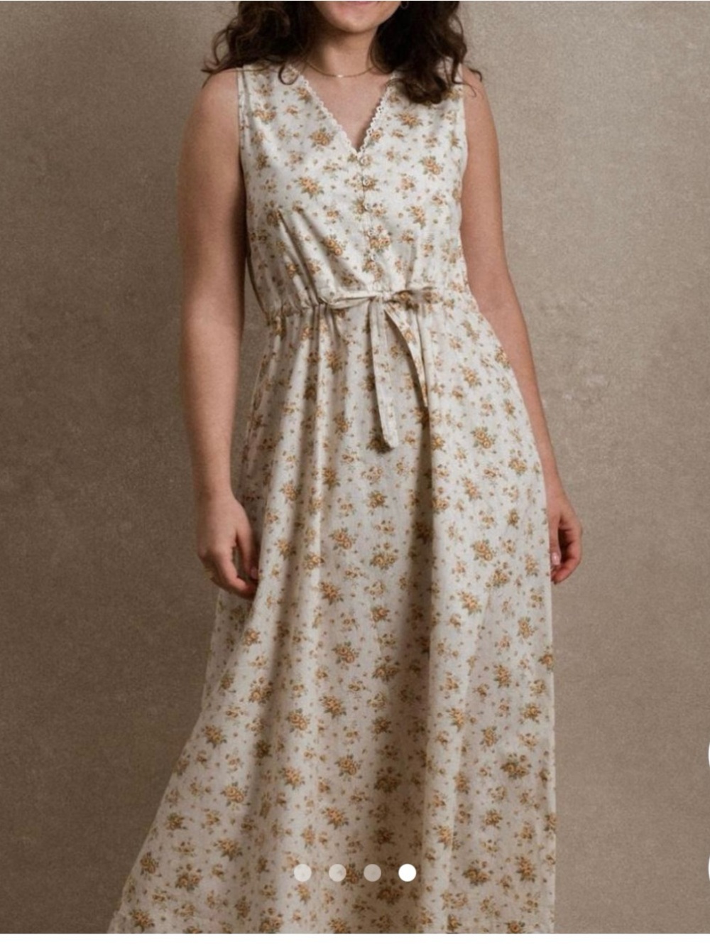 Cream Floral Maxi Dress with Tie Waist